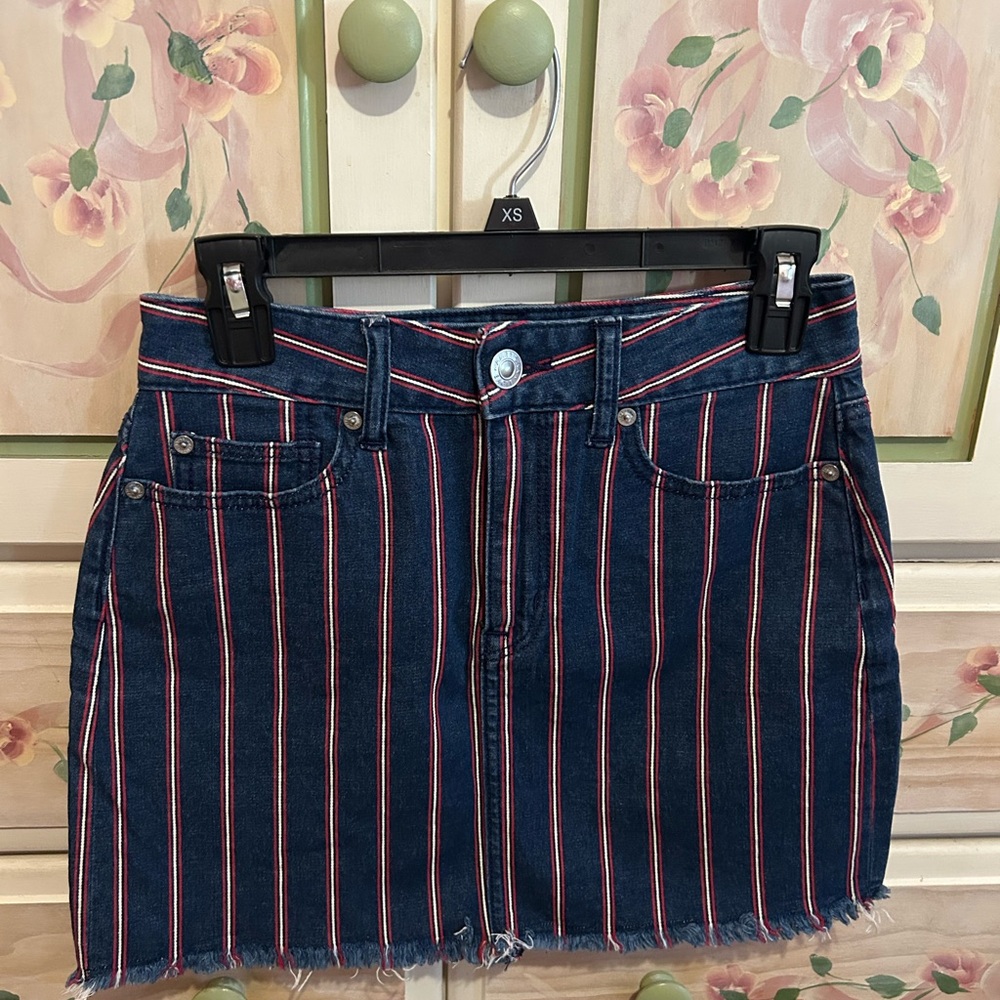 American Eagle Outfitters Navy and Red Striped Mini Skirt